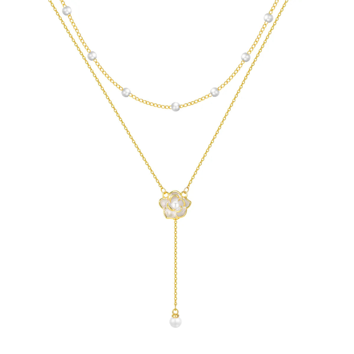 Ig Style Elegant Solid Color Stainless Steel Plating Inlay Artificial Pearls 18k Gold Plated Double Layer Necklaces