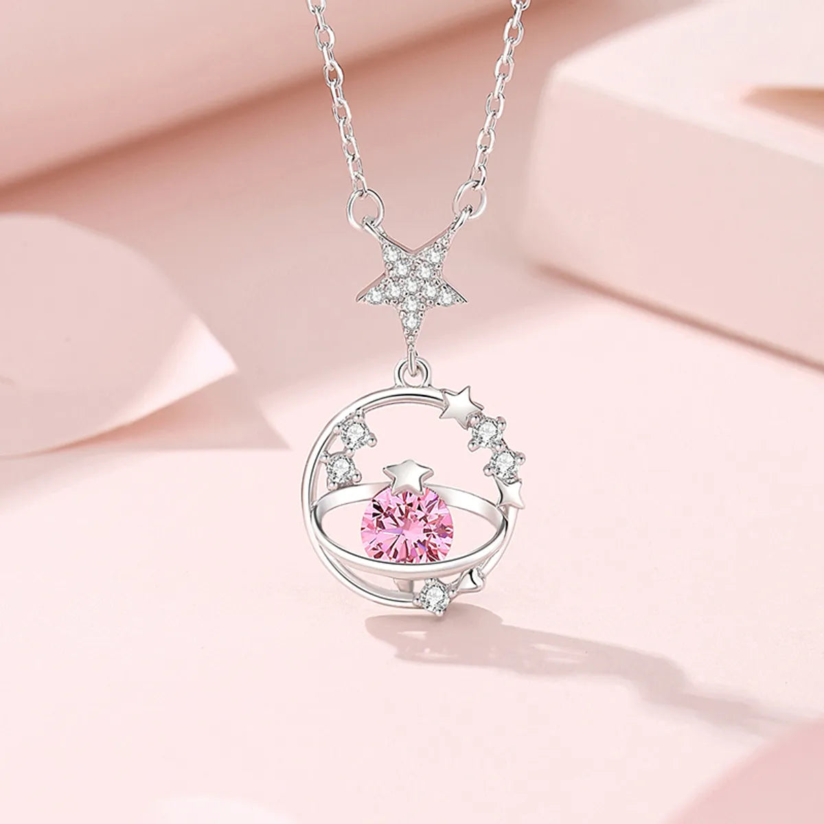 Ig Style Elegant Star Sterling Silver Three-dimensional Zircon Pendant Necklace