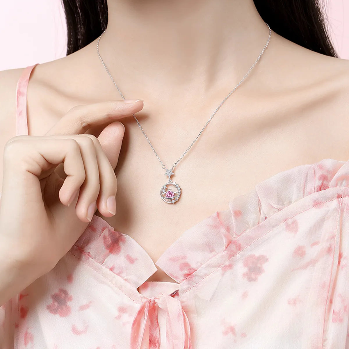 Ig Style Elegant Star Sterling Silver Three-dimensional Zircon Pendant Necklace