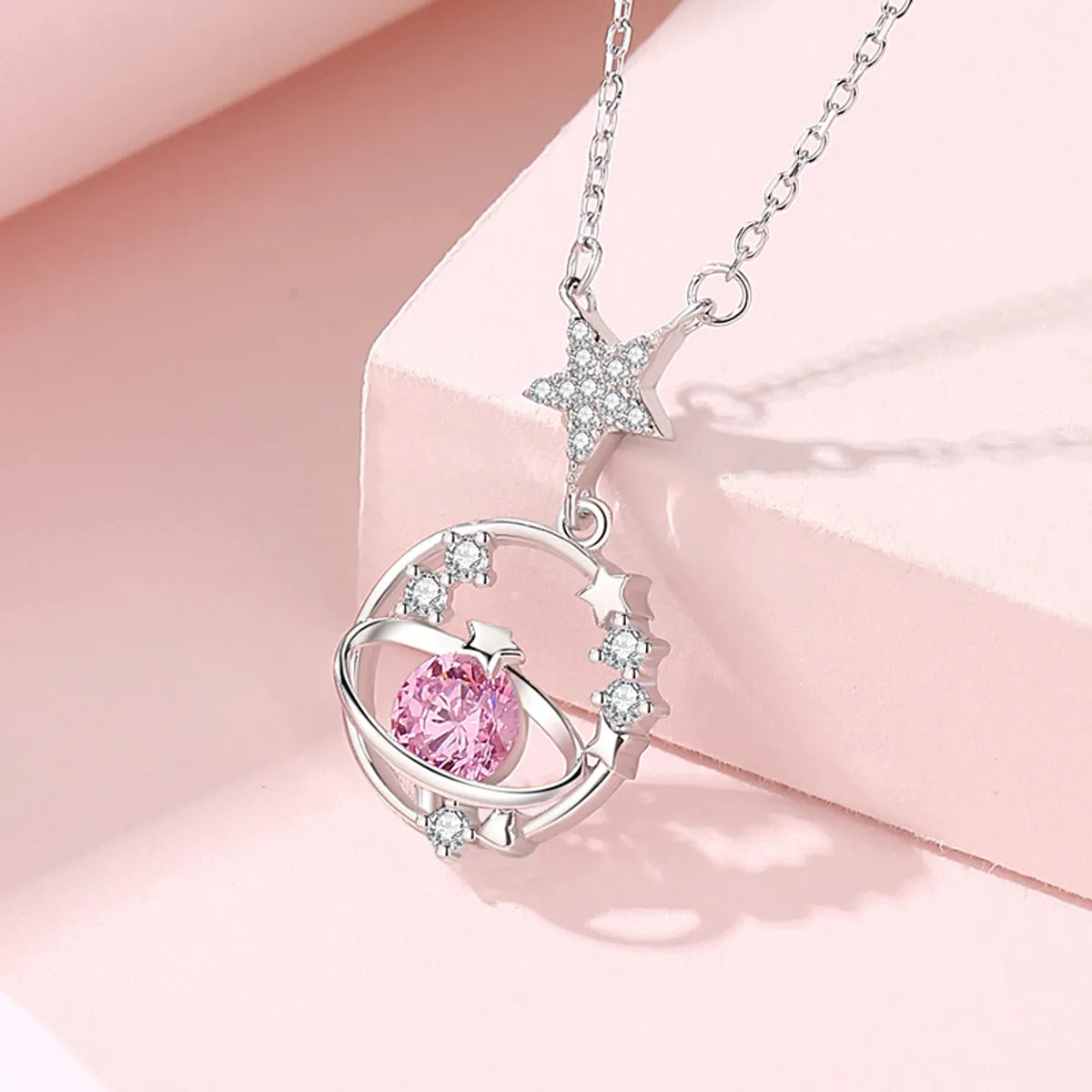 Ig Style Elegant Star Sterling Silver Three-dimensional Zircon Pendant Necklace