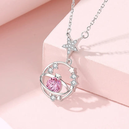 Ig Style Elegant Star Sterling Silver Three-dimensional Zircon Pendant Necklace