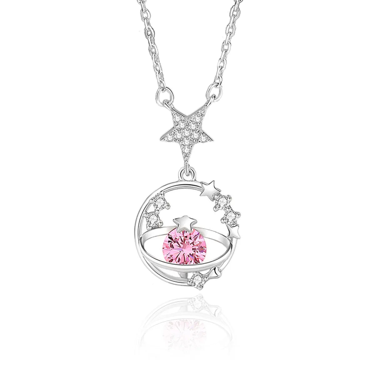 Ig Style Elegant Star Sterling Silver Three-dimensional Zircon Pendant Necklace