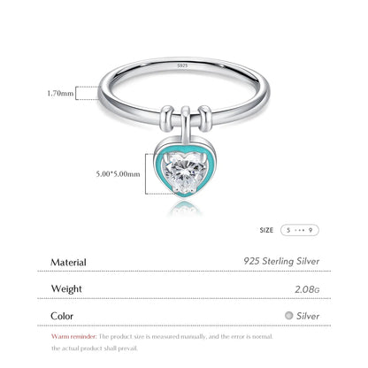 Ig Style Elegant Sweet Heart Shape Sterling Silver Epoxy Plating Inlay Zircon Rhodium Plated Charm Rings