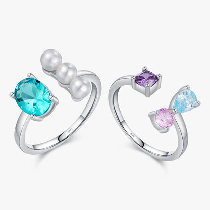 Ig Style Elegant Sweet Round Water Droplets Sterling Silver Epoxy Plating Inlay Artificial Pearls Zircon Rhodium Plated Open Rings