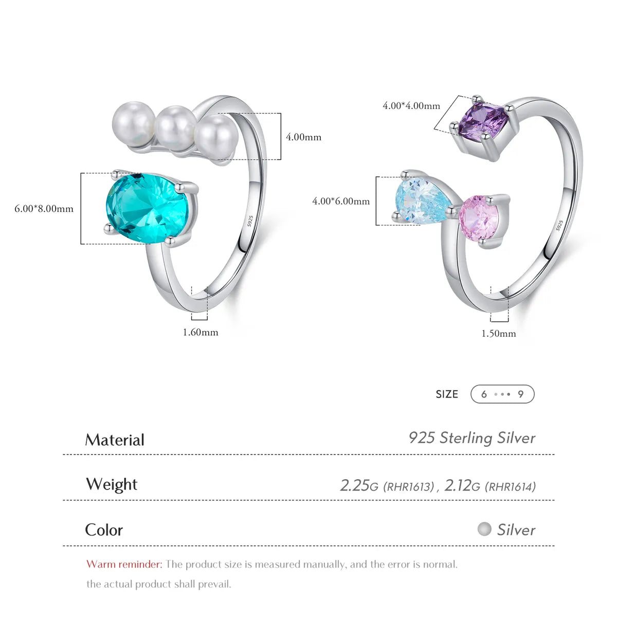 Ig Style Elegant Sweet Round Water Droplets Sterling Silver Epoxy Plating Inlay Artificial Pearls Zircon Rhodium Plated Open Rings