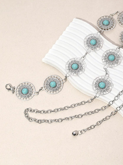 IG Style Ethnic Style Bohemian Round Oval Zinc Alloy Inlay Turquoise Silver Plated Women's Waist Chain