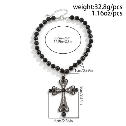 IG Style Exaggerated Cross Rhinestones Pearl Arylic Imitation Pearl Alloy Wholesale Pendant Necklace