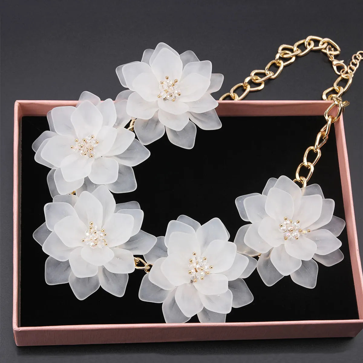 Ig Style Exaggerated Flower Alloy Crystal Pearl Three-dimensional Women's Necklace