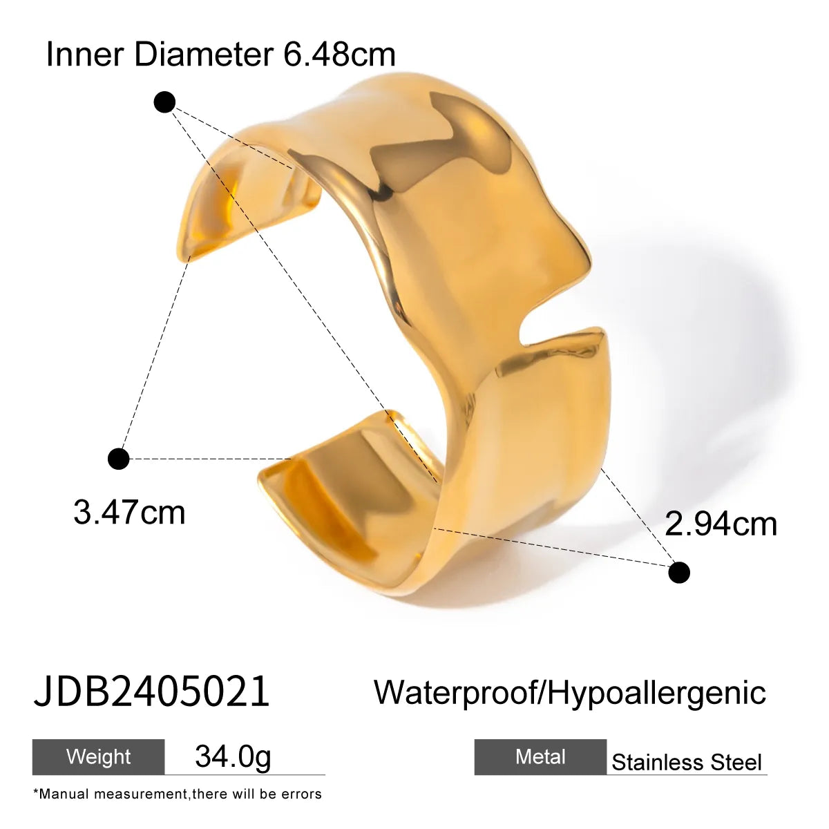 IG Style Exaggerated Round Solid Color 304 Stainless Steel 18K Gold Plated Bangle In Bulk