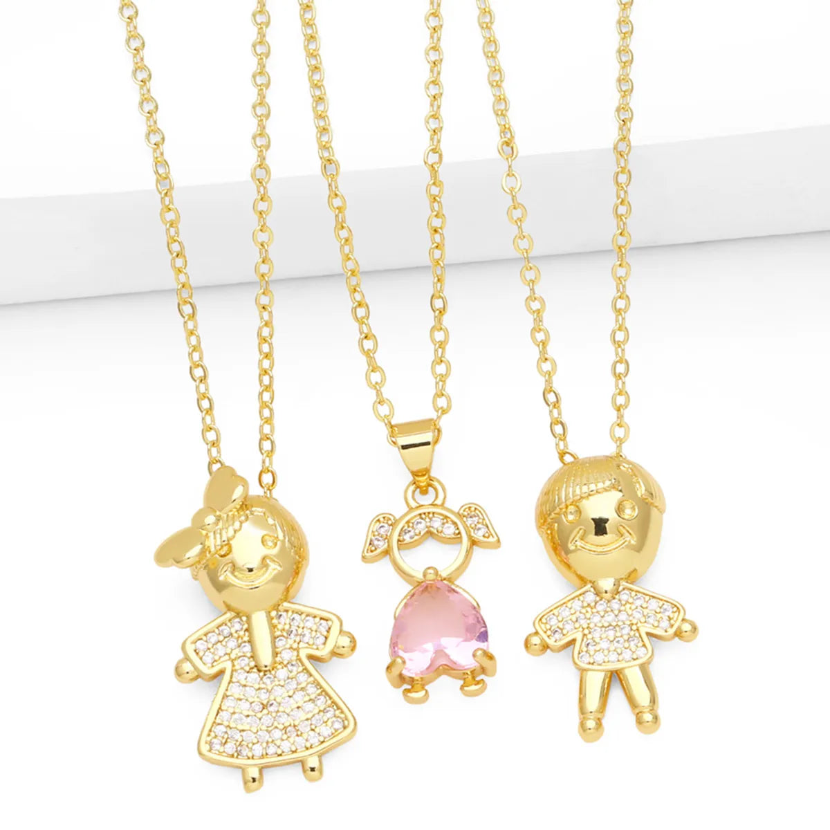 Ig Style Fashion Cartoon Character Copper 18k Gold Plated Zircon Necklace In Bulk