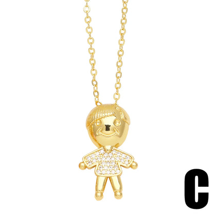 Ig Style Fashion Cartoon Character Copper 18k Gold Plated Zircon Necklace In Bulk