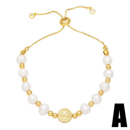 Ig Style Fashion Geometric Baroque Pearls Copper Beaded Plating 18k Gold Plated Women's Bracelets