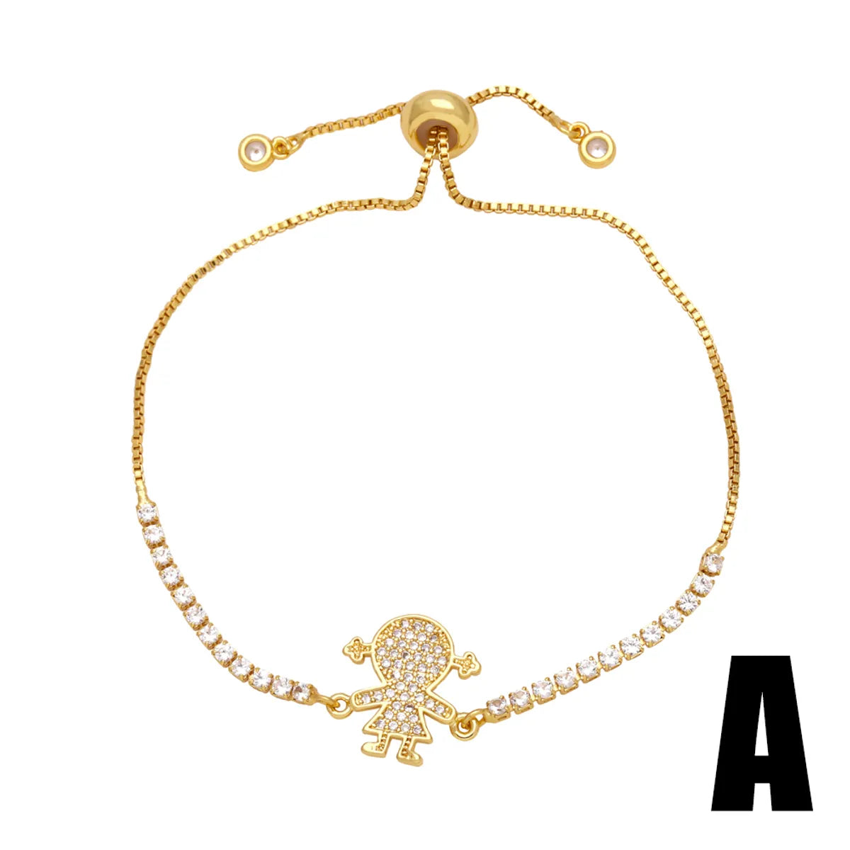 Ig Style Fashion Simple Style Cartoon Character Copper Plating Inlay Zircon 18k Gold Plated Bracelets