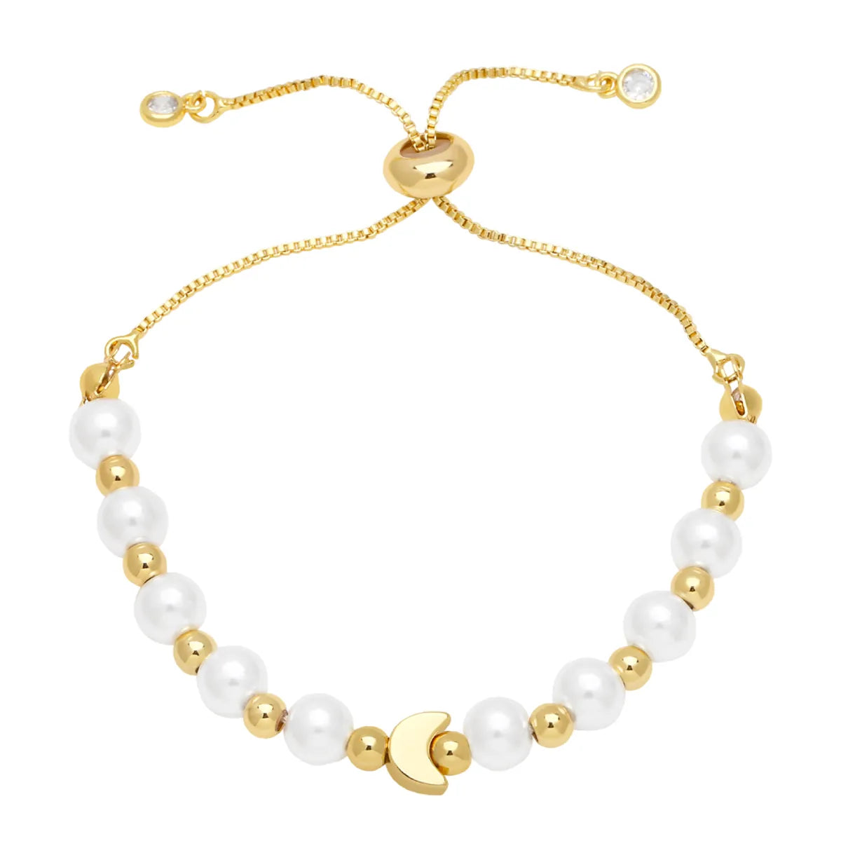 Ig Style Fashion Simple Style Star Moon Heart Shape Imitation Pearl Copper Beaded Plating 18k Gold Plated Women's Bracelets