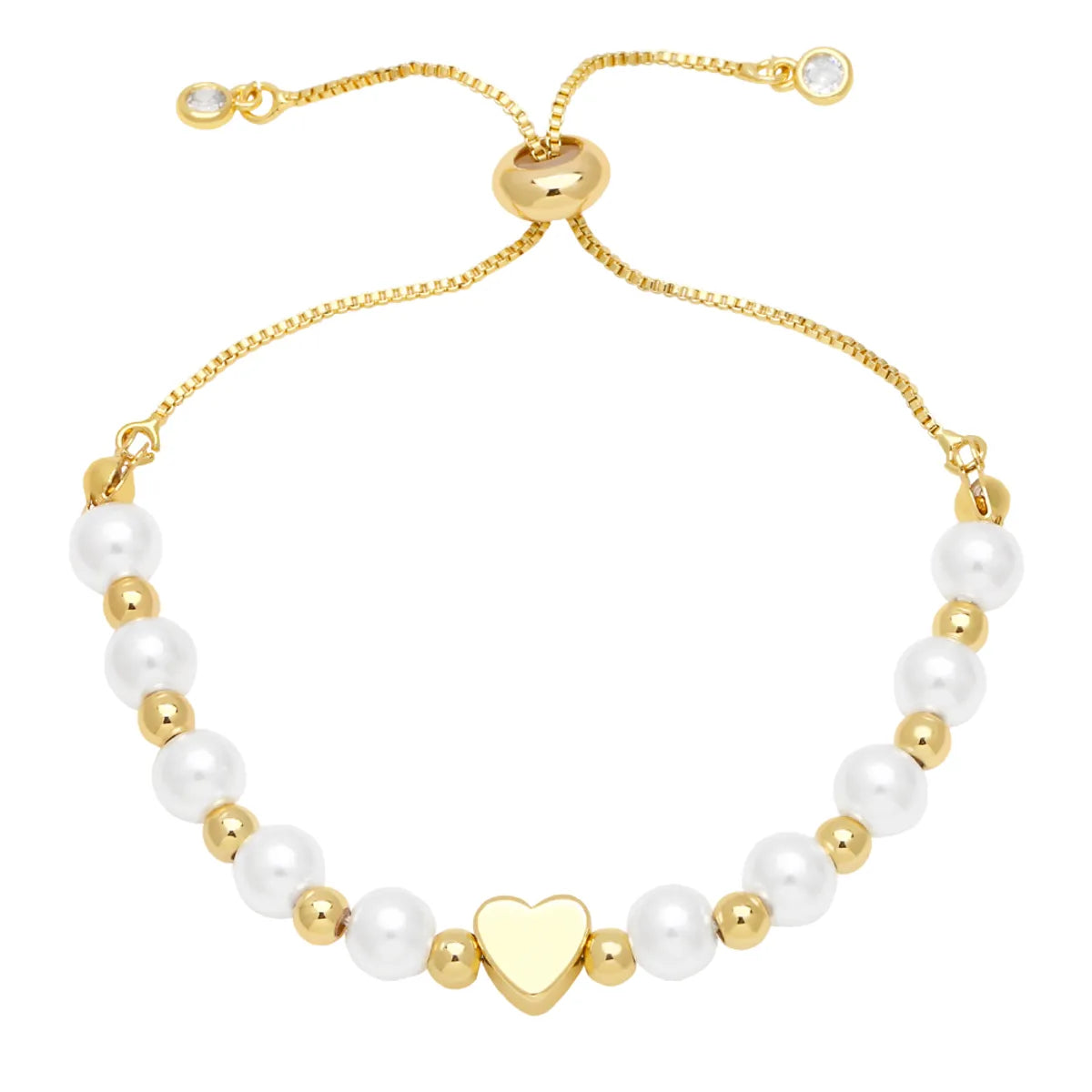 Ig Style Fashion Simple Style Star Moon Heart Shape Imitation Pearl Copper Beaded Plating 18k Gold Plated Women's Bracelets