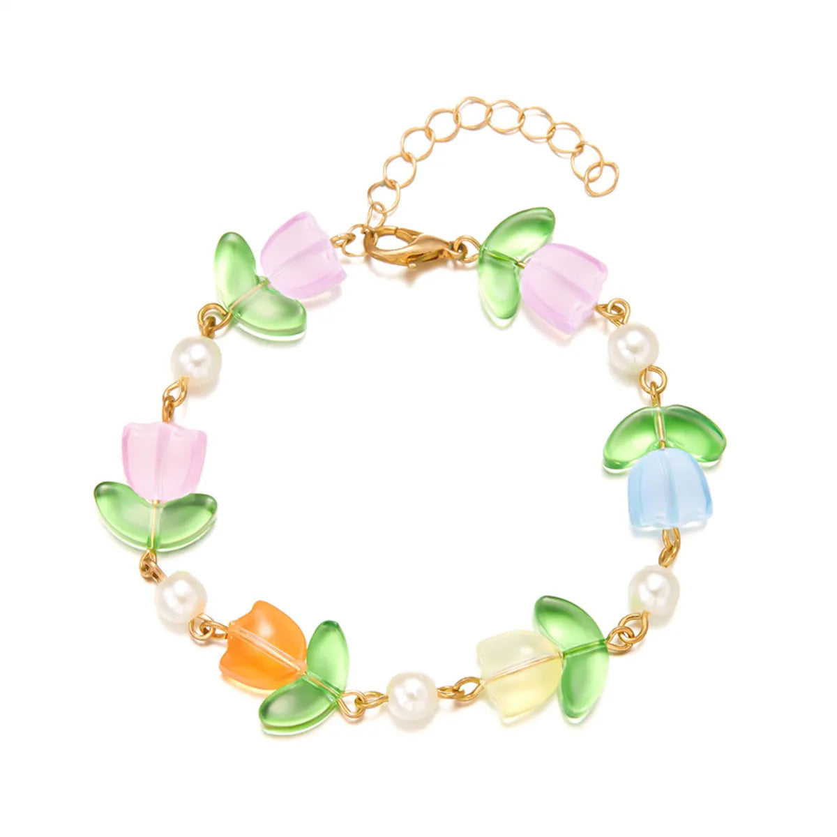 IG Style Flower Imitation Pearl Alloy Resin Women's Bracelets