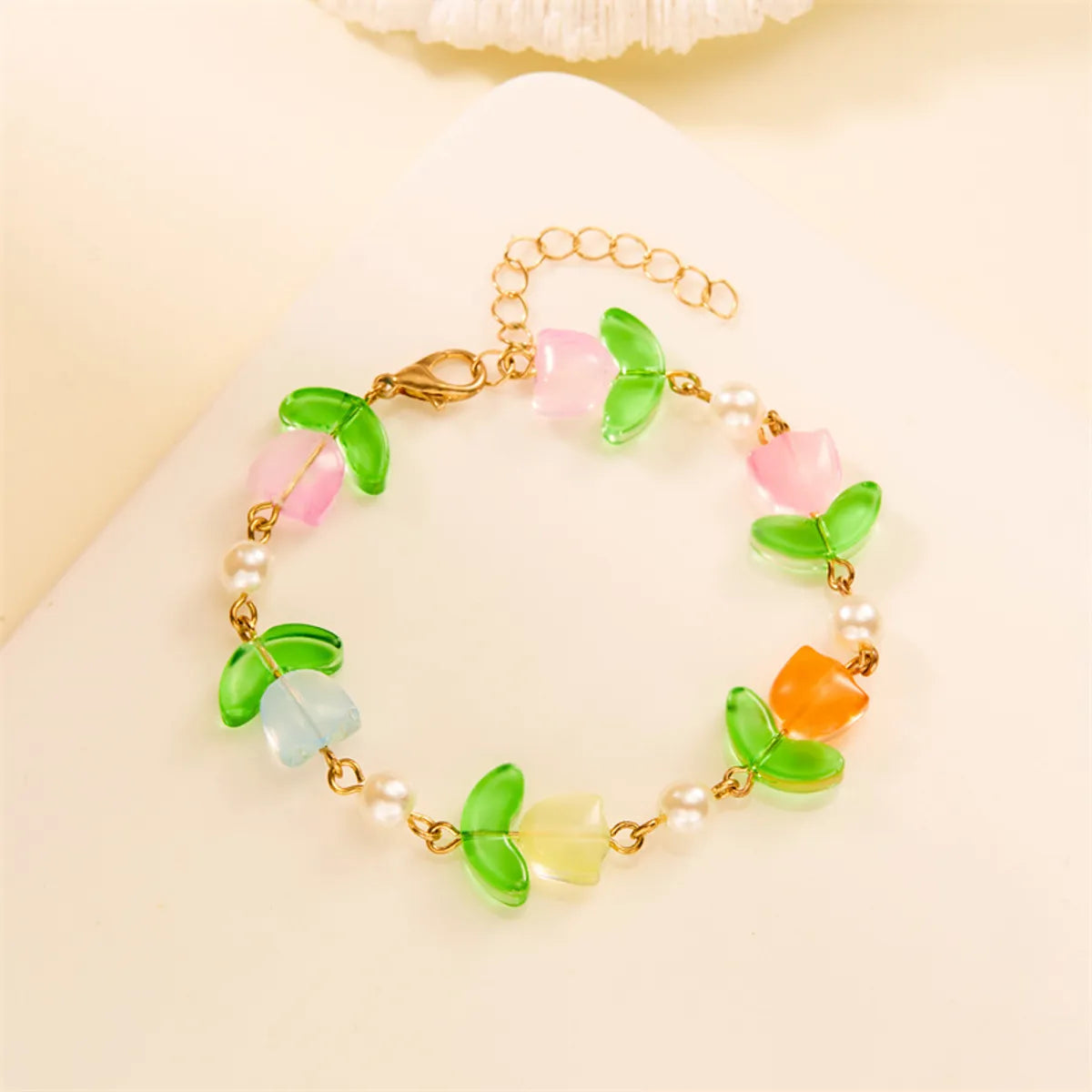 IG Style Flower Imitation Pearl Alloy Resin Women's Bracelets