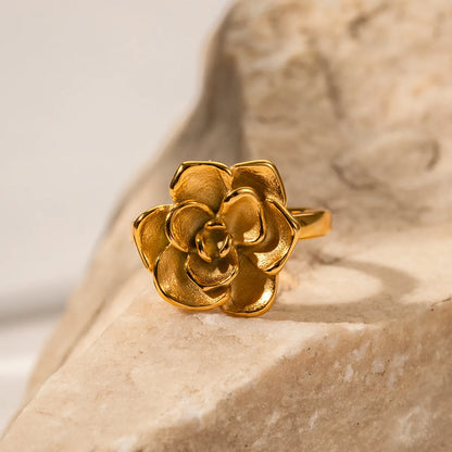 Ig Style Flower Stainless Steel 18k Gold Plated Open Ring In Bulk