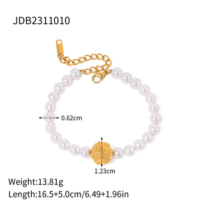 Wholesale Jewelry IG Style Flower 304 Stainless Steel Artificial Pearl Titanium Steel 18K Gold Plated Bracelets