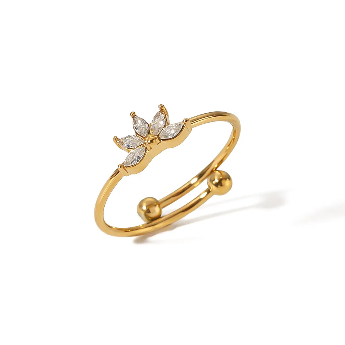 Ig Style Flower Stainless Steel Plating Inlay Zircon 18k Gold Plated Open Rings