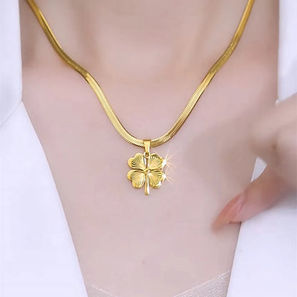 Ig Style Four Leaf Clover Titanium Steel Plating 18k Gold Plated Pendant Necklace