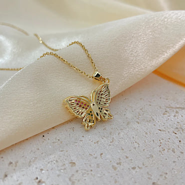 Titanium Steel IG Style French Style Inlay Butterfly Zircon Pendant Necklace