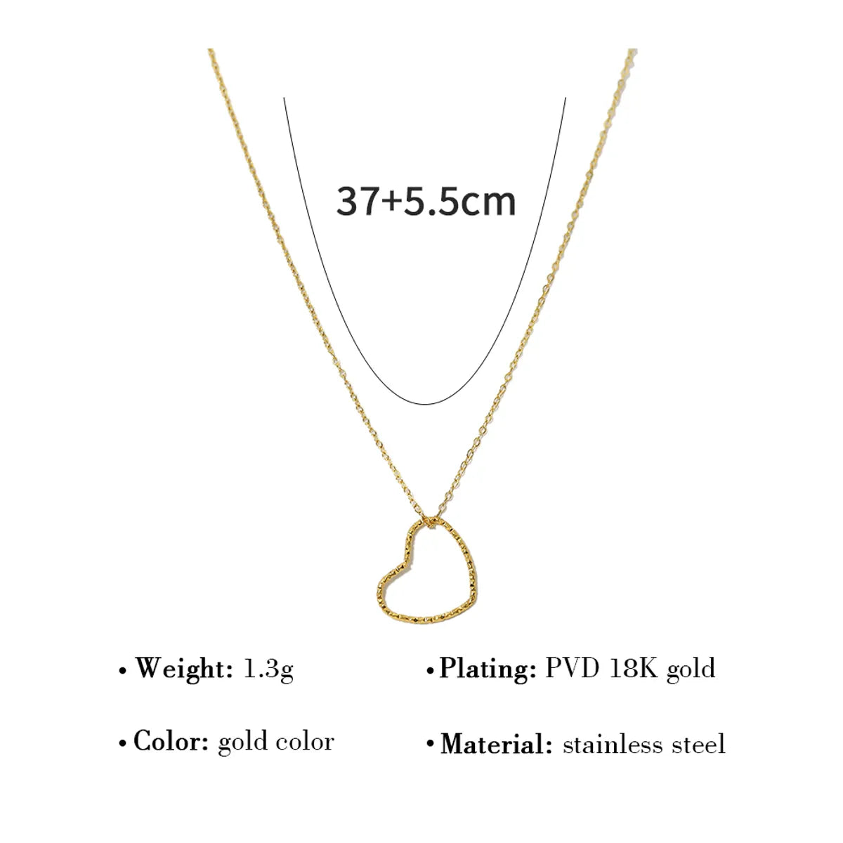 Ig Style French Style Commute Heart Shape Stainless Steel Titanium Steel Plating 18k Gold Plated Pendant Necklace