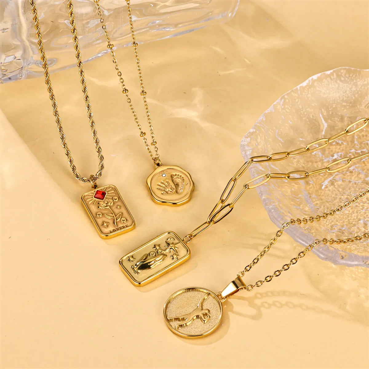 Ig Style French Style Flower Stainless Steel Plating 18k Gold Plated Pendant Necklace