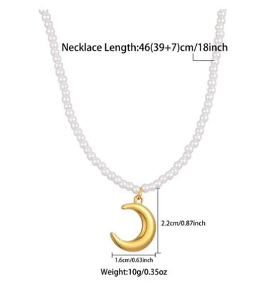 Ig Style French Style Moon Chili Stainless Steel Artificial Pearl Plating 18k Gold Plated Pendant Necklace