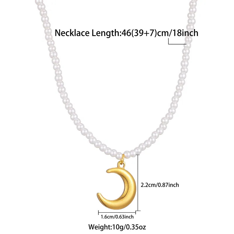 Ig Style French Style Moon Chili Stainless Steel Artificial Pearl Plating 18k Gold Plated Pendant Necklace