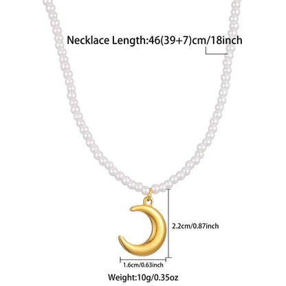 Ig Style French Style Moon Chili Stainless Steel Artificial Pearl Plating 18k Gold Plated Pendant Necklace