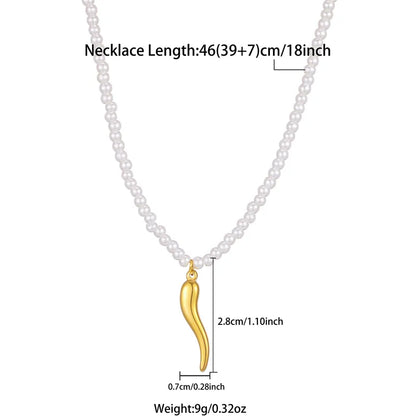 Ig Style French Style Moon Chili Stainless Steel Artificial Pearl Plating 18k Gold Plated Pendant Necklace