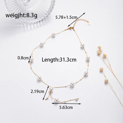 Ig Style French Style Simple Style Waves Stainless Steel Plating Inlay Pearl 18k Gold Plated Rings Necklace