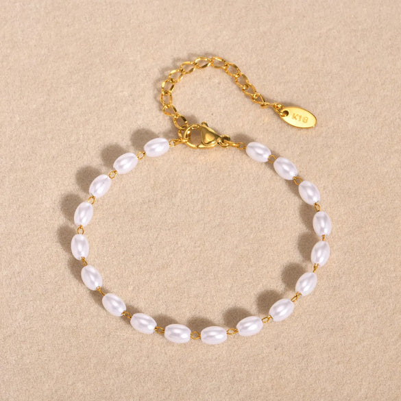 IG Style Geometric 18K Gold Plated 201 Stainless Steel Imitation Pearl Wholesale Bracelets