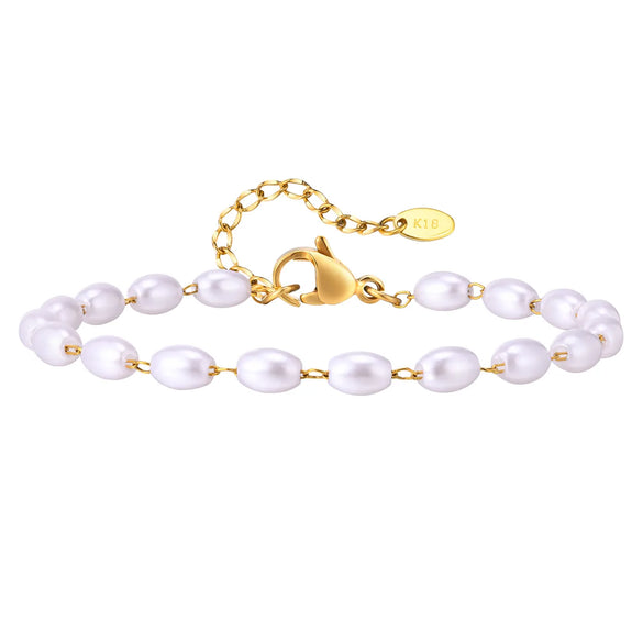 IG Style Geometric 18K Gold Plated 201 Stainless Steel Imitation Pearl Wholesale Bracelets
