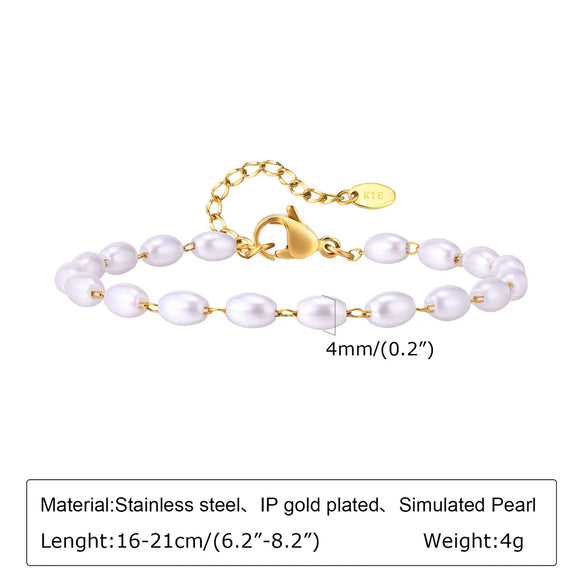 IG Style Geometric 18K Gold Plated 201 Stainless Steel Imitation Pearl Wholesale Bracelets