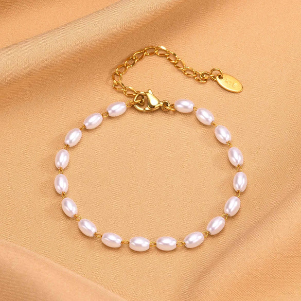 IG Style Geometric 18K Gold Plated 201 Stainless Steel Imitation Pearl Wholesale Bracelets