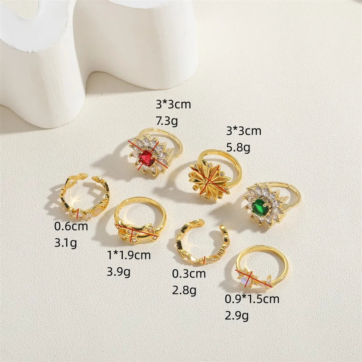 Ig Style Geometric Copper 14k Gold Plated Zircon Rings In Bulk