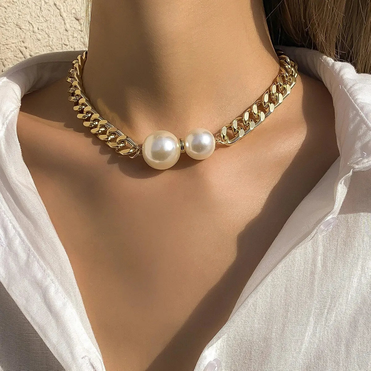 IG Style Geometric Imitation Pearl Alloy Wholesale Necklace