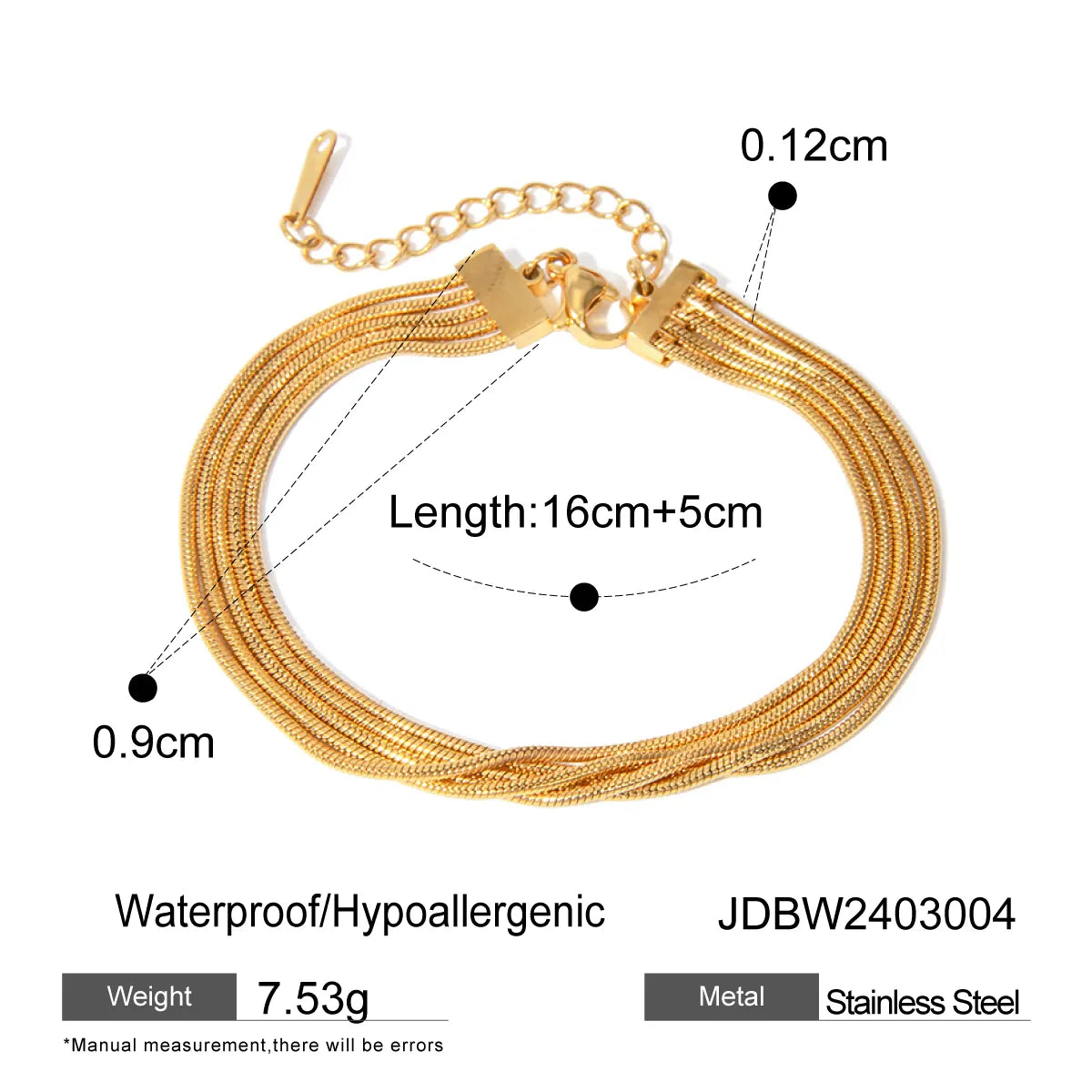 IG Style Geometric Solid Color 304 Stainless Steel 18K Gold Plated Bracelets In Bulk