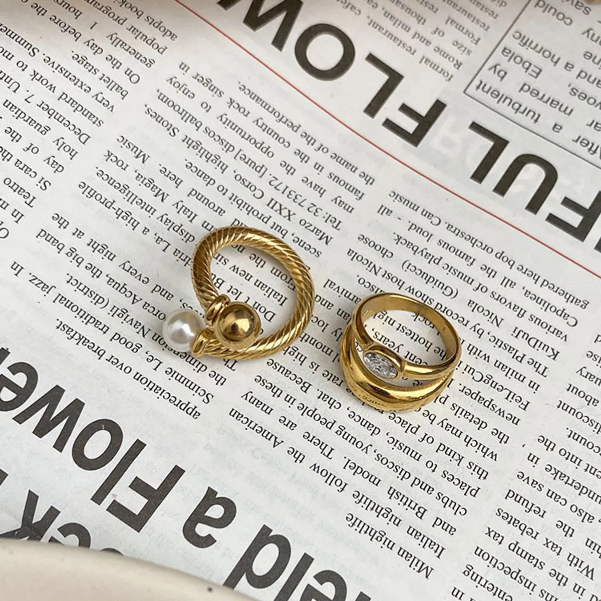 Ig Style Geometric Titanium Steel Pearl Plating Zircon Rings