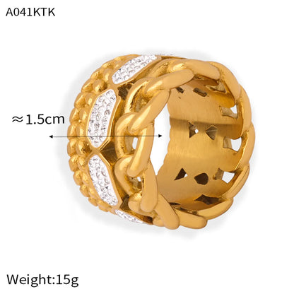 Wholesale Jewelry IG Style Geometric Titanium Steel Rhinestones 18K Gold Plated Plating Inlay Rings