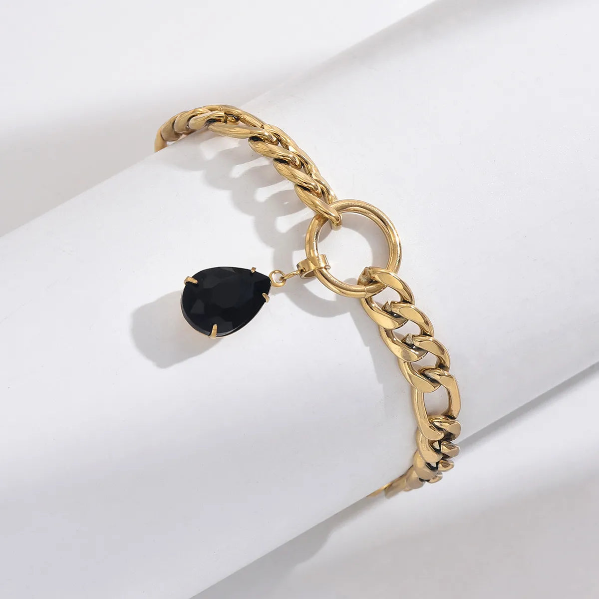 IG Style Geometric Water Droplets 304 Stainless Steel 14K Gold Plated Zircon Bracelets In Bulk