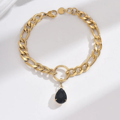 IG Style Geometric Water Droplets 304 Stainless Steel 14K Gold Plated Zircon Bracelets In Bulk