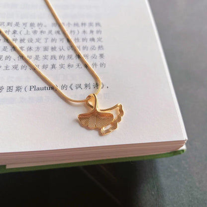 304 Stainless Steel 18K Gold Plated IG Style Plating Ginkgo Leaf Pendant Necklace