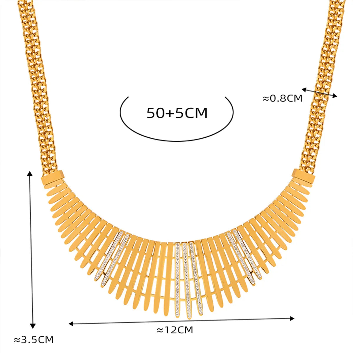 Ig Style Glam Geometric Titanium Steel Plating Inlay Rhinestones 18k Gold Plated Necklace