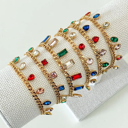 Ig Style Glam Shiny Water Droplets Heart Shape Stainless Steel Plating Inlay Zircon Gold Plated Bracelets