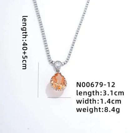 Wholesale IG Style Glam Simple Style Water Droplets Copper Plating Inlay Rhodium Plated Zircon Pendant Necklace