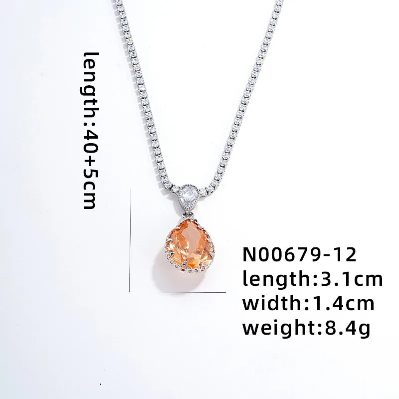 Wholesale IG Style Glam Simple Style Water Droplets Copper Plating Inlay Rhodium Plated Zircon Pendant Necklace