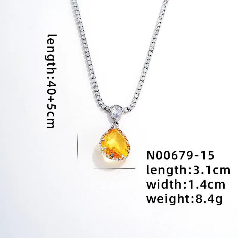 Wholesale IG Style Glam Simple Style Water Droplets Copper Plating Inlay Rhodium Plated Zircon Pendant Necklace